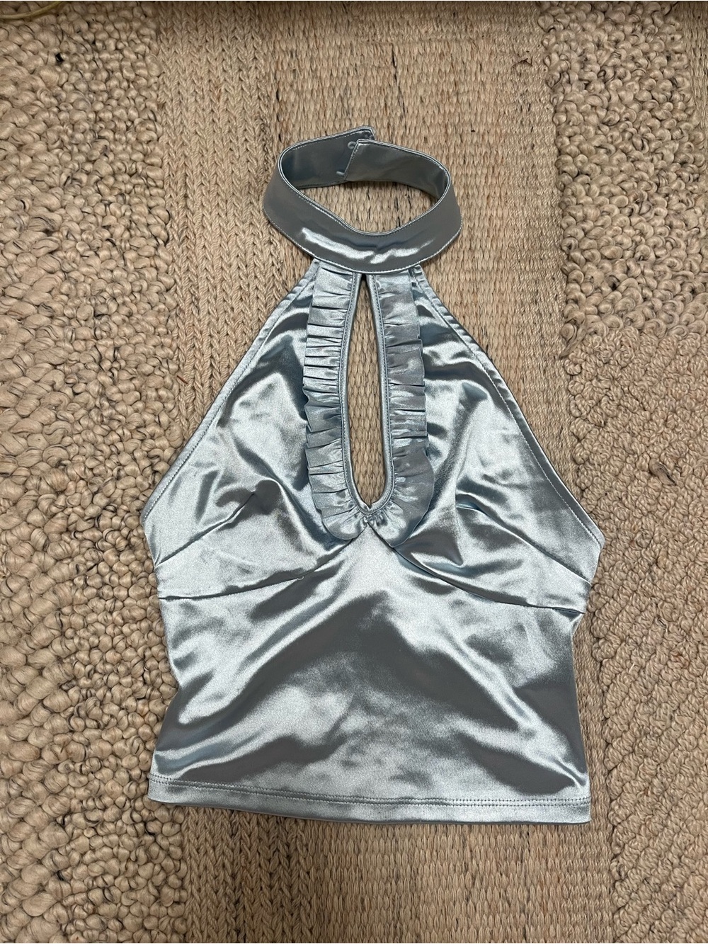 Kimchi Blue Satin Halter Keyhole Top- Baby Blue